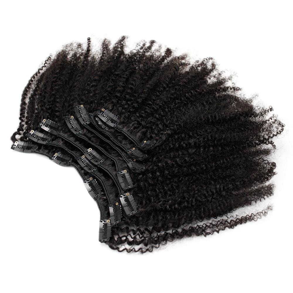 Eseewigs 4b 4c Clip In Hair Extensions Afro Kinky Curly Brazilian Remy Human Hair 7pcs/Set 120g Natural Black